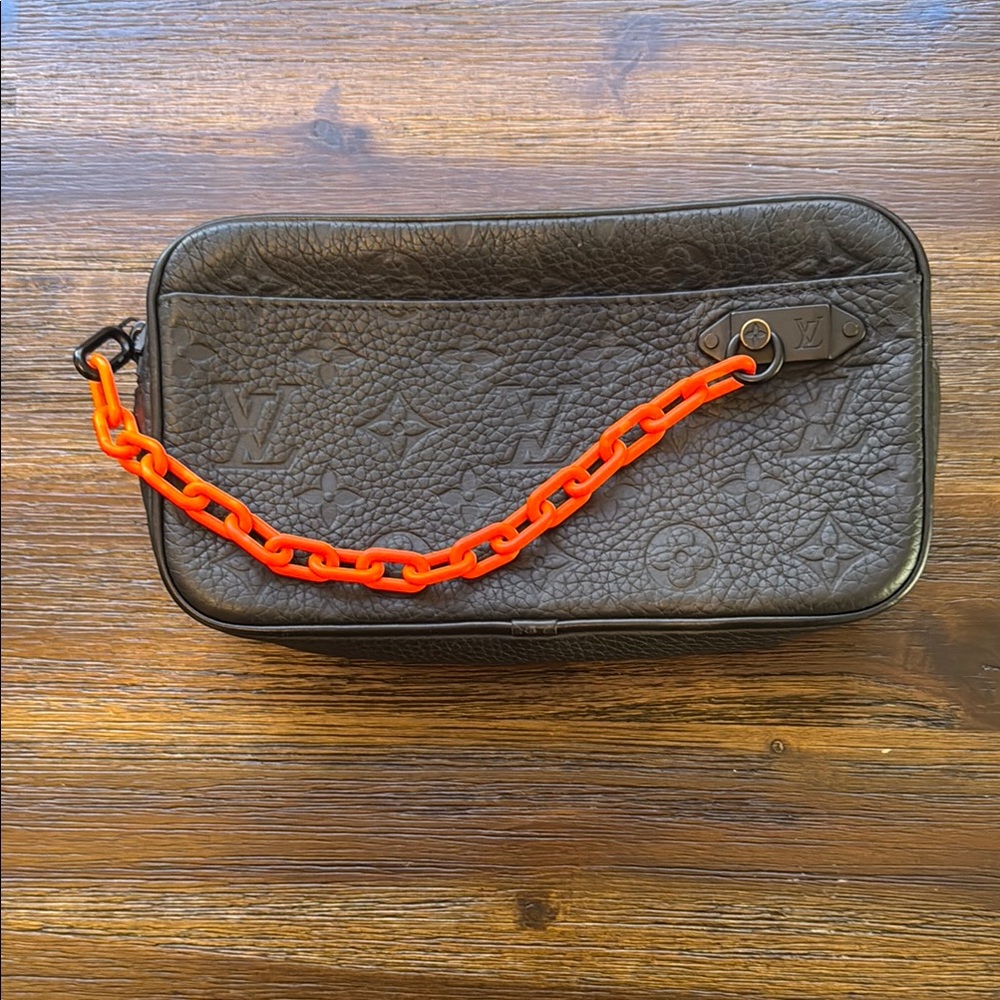 Louis Vuitton Black Clutch with Orange Chain